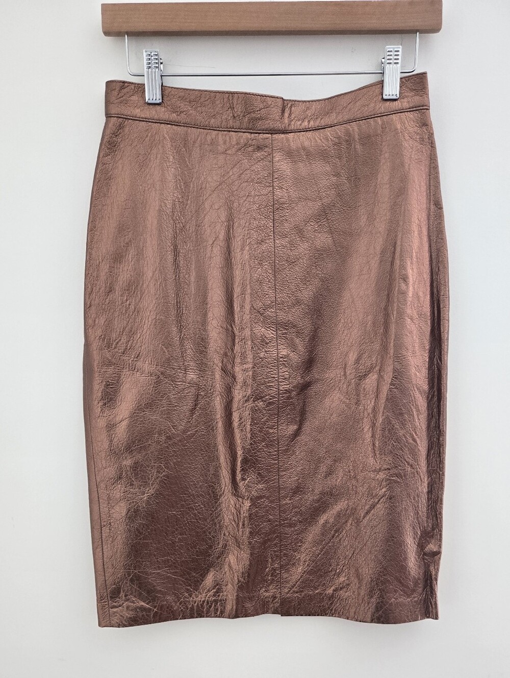 Vintage Marc D’Alcy Metallic Bronze Leather Pencil Skirt Size 8